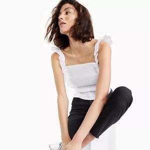 Bershka White Smocked Eyelet Ruffle Crop Top